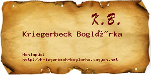Kriegerbeck Boglárka névjegykártya